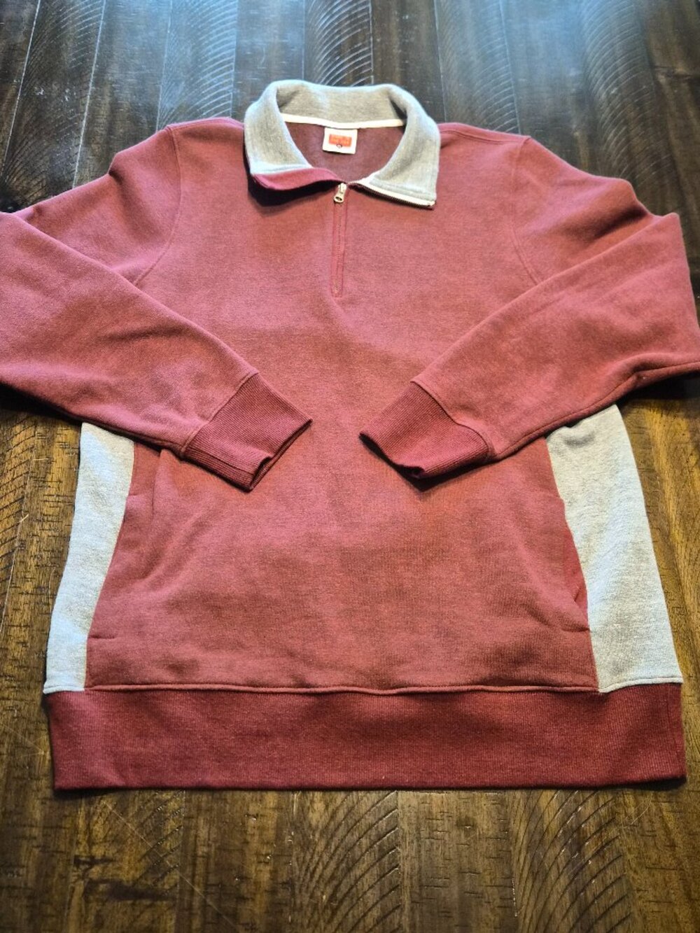 Homage Mens 1/4 Zip Sweater Pullover Red Gray Size XL Fleece Lined Pockets G642